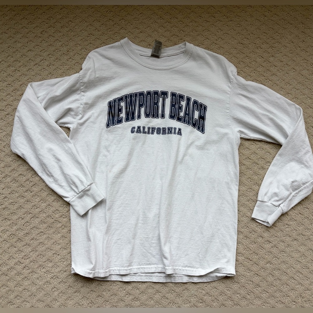Newport Beach California White & Navy Long Sleeve Tee Shirt